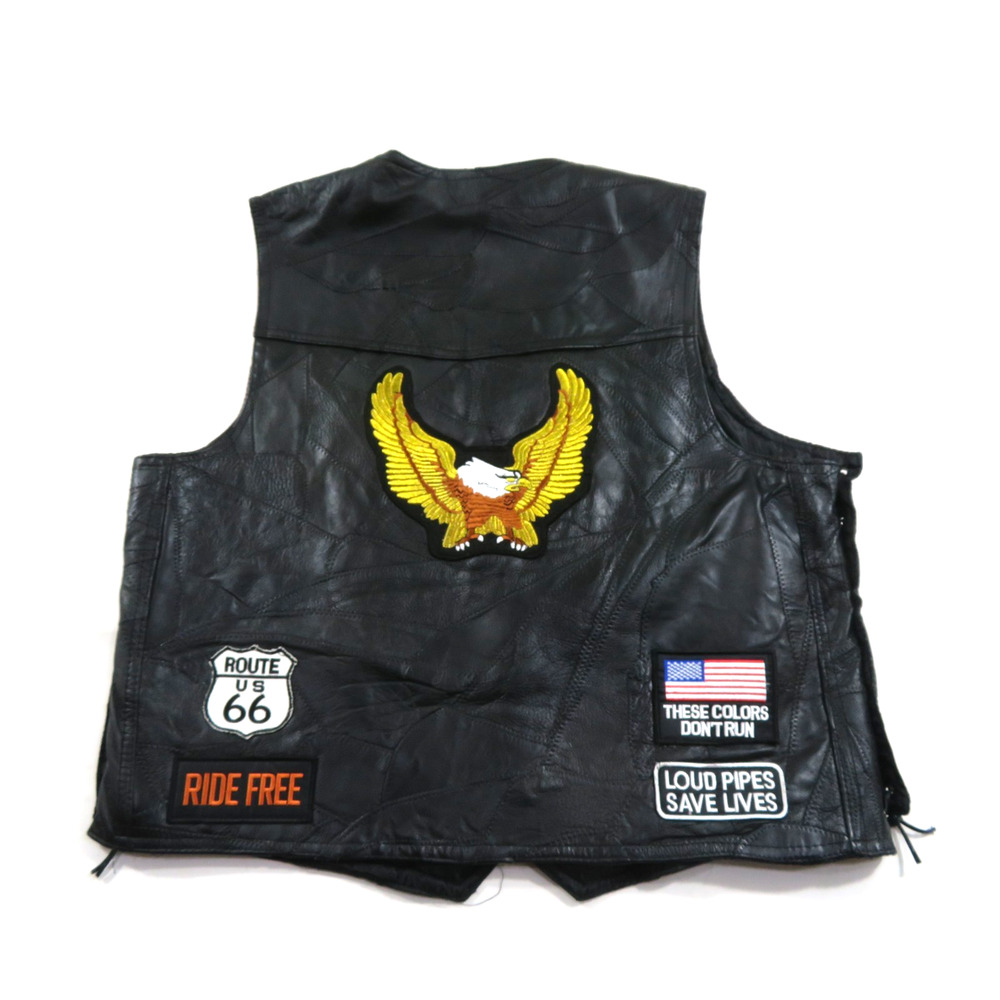 Diamond Plate Buffalo Leather Black Vest With 8 Patches Eagle Sz XL Biker